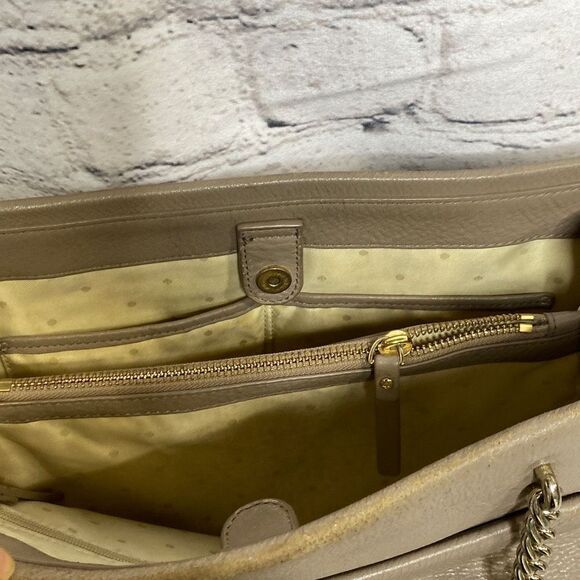 Kate Spade Chain and Leather Strap Magnetic Closure Gray Tan Tote Handbag Purse - Picture 9 of 16